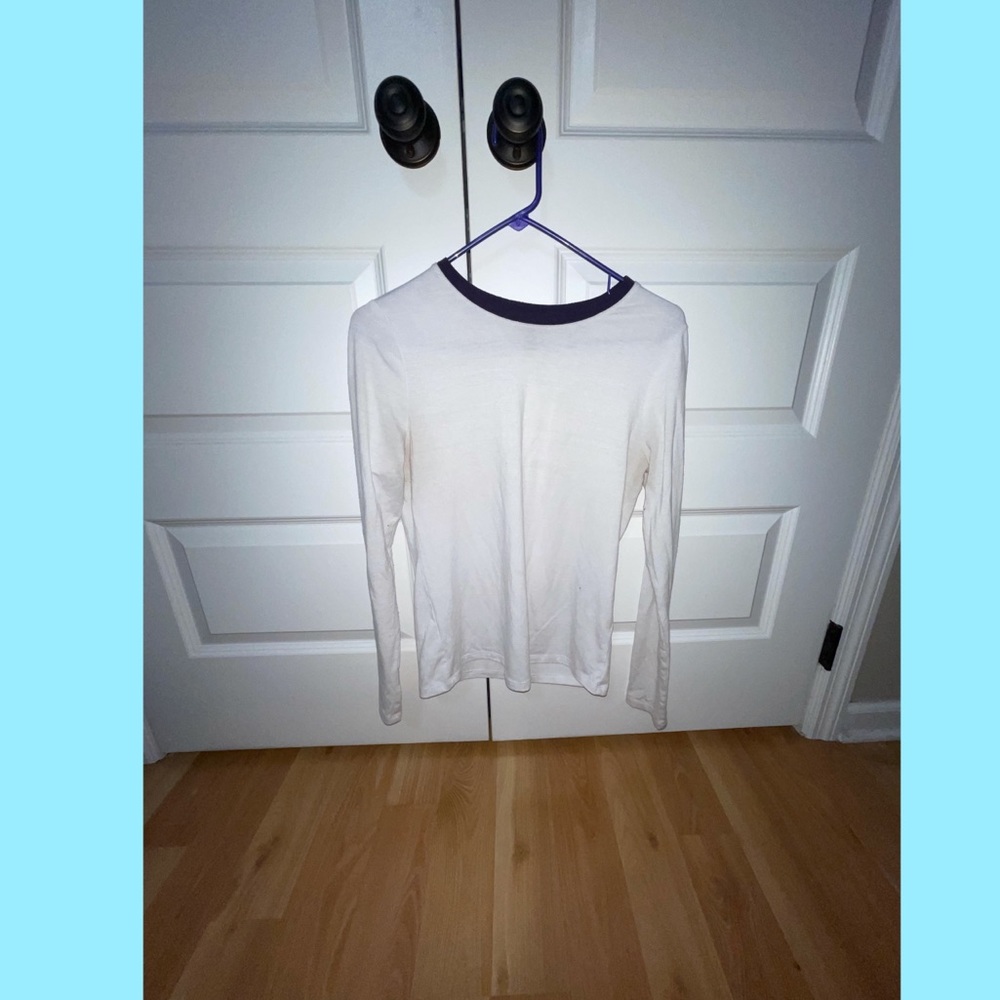 White Long Sleeve Shirt with a Navy Blue Collar
